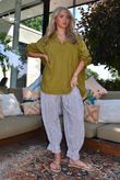 Sandbar Linen Blend Pop Over Shirt Olive